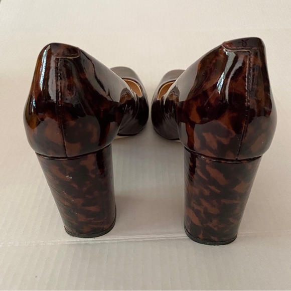 Idols Patent Faux Leather Elena Cinnamon Tortoise Round Toe BlockHeel Shoes 10 - Picture 3 of 12